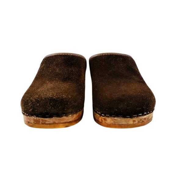 Sven Swedish Shearling Clogs Brown Suede Wood Sole Slip-On Mules 36 - Picture 5 of 10